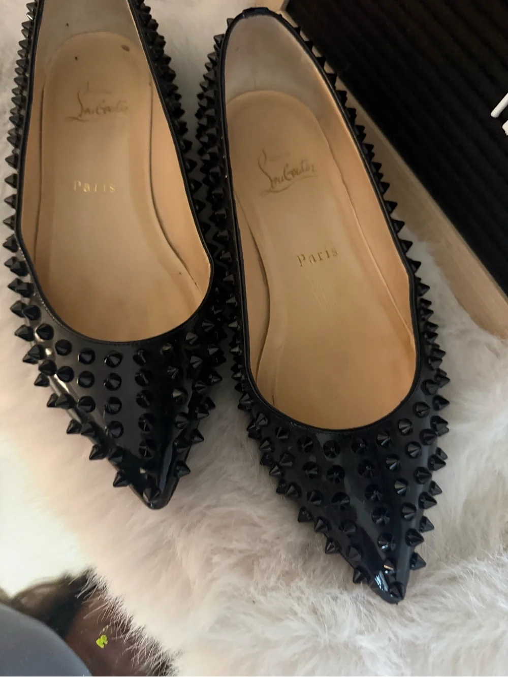 Christian Louboutin Black Spiked Pointed-Toe Flat